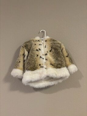 Vintage Y2K Faux Fur Animal-Print Puffer Jacket - Cream and Brown
